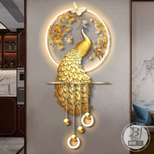 孔雀玄关装饰画高级感立体LED壁灯新中式入户走廊过道挂画2025新