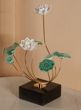 轻奢高级感荷花暖房摆件乔迁新居礼物新中式客厅隔断家饰软装饰品