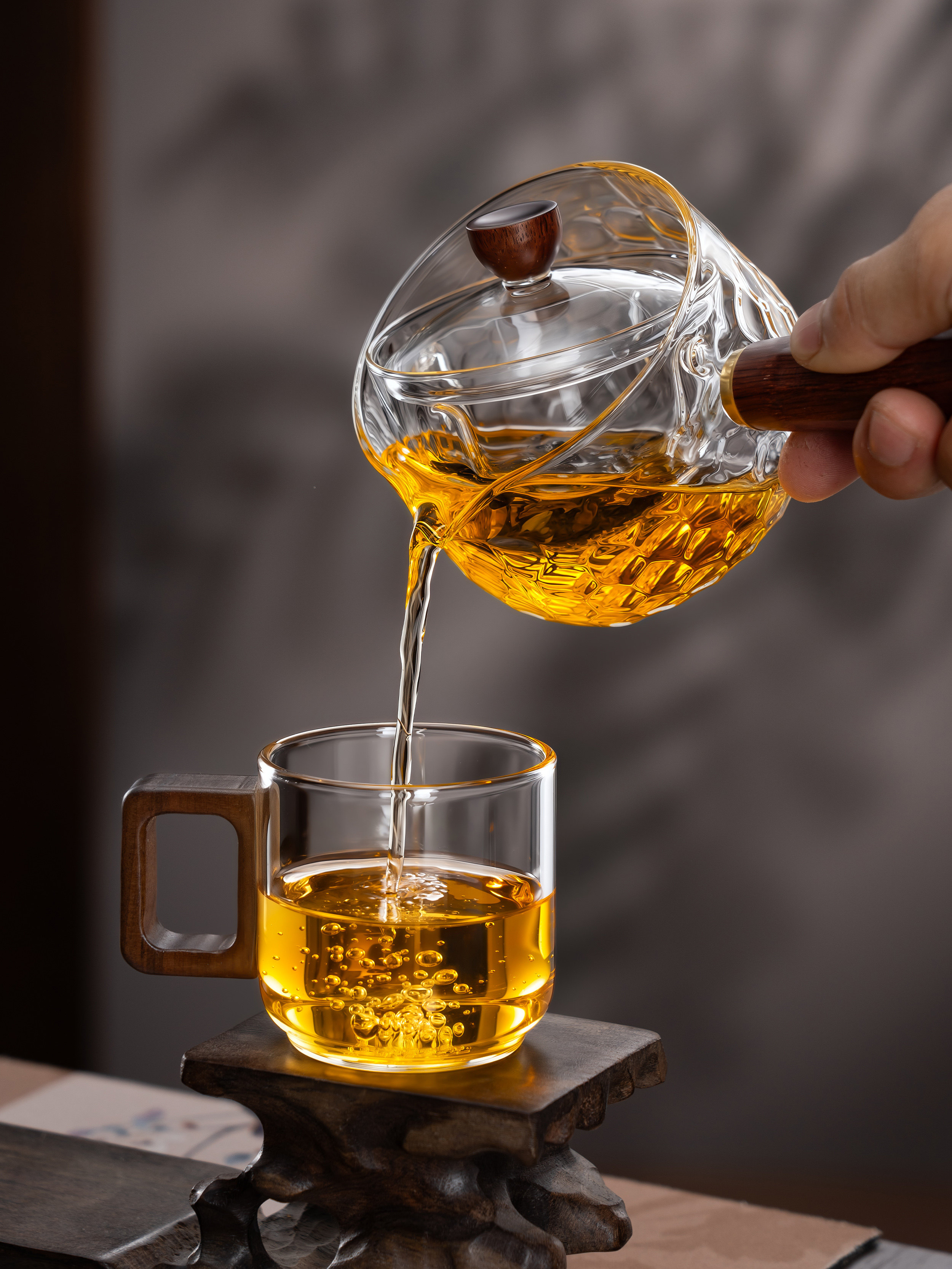 侧柄小逍遥壶家用耐高温玻璃茶水分离过滤泡茶专用小绿橙茶壶