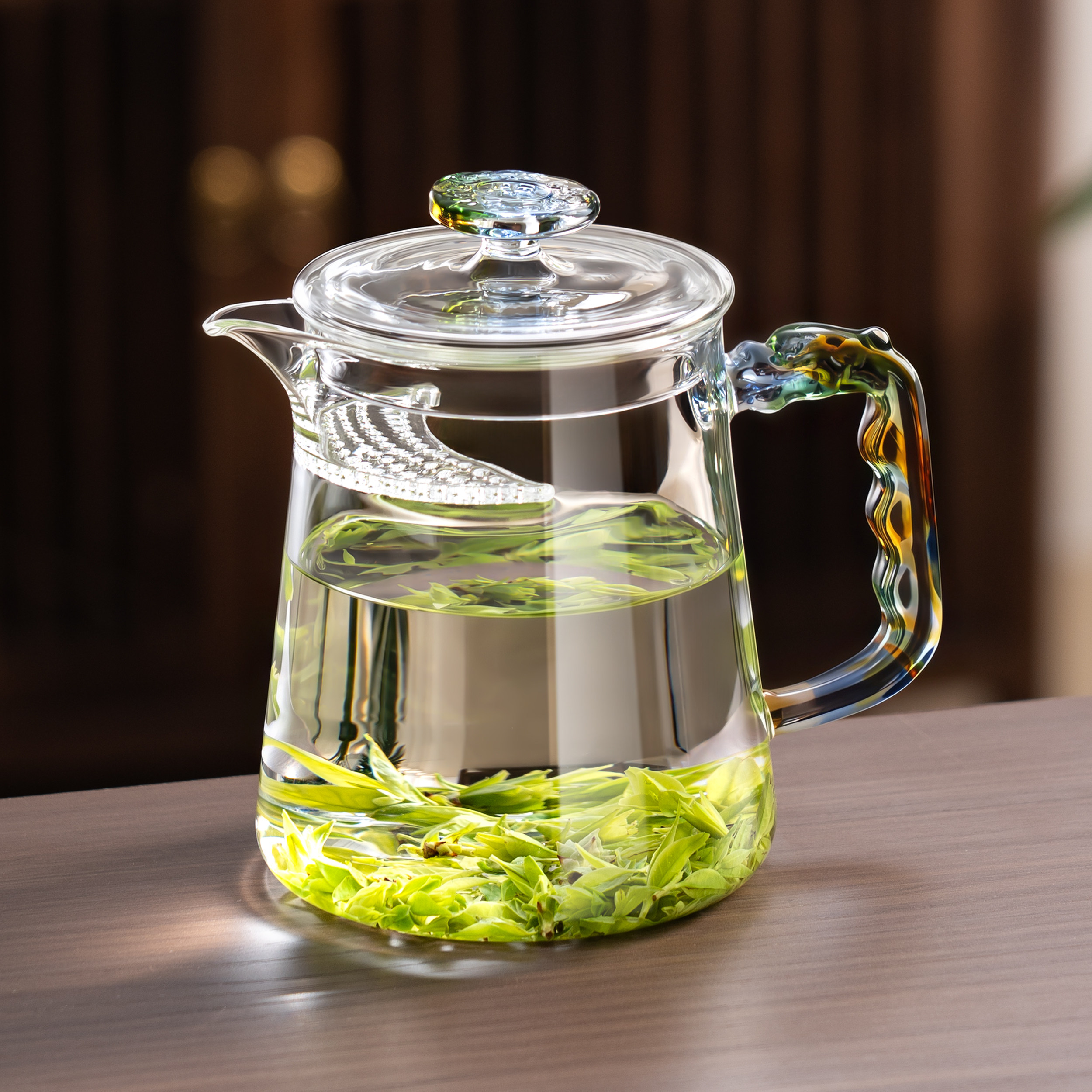 玻璃炫彩加厚带盖子月牙公道杯茶漏过滤一体功夫绿茶专用泡茶分茶