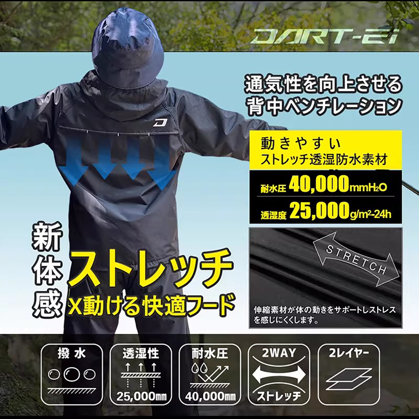 DARTEI日本分体式防暴雨雨衣套装Ei-004A超轻量专业骑行钓鱼服