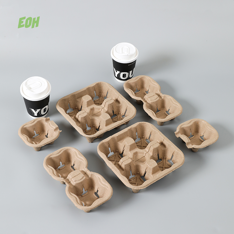 咖啡杯托底座一次性外卖打包固定奶茶饮料纸浆单双杯四杯托套商用