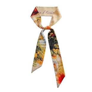 原创手作梵高花瓶油画文艺加长绑包包手柄丝巾飘带领巾腰带发带女