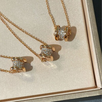 V金高版本CNC精雕扣头小蛮腰镶钻玫瑰金项链精工版本厚镀18K金