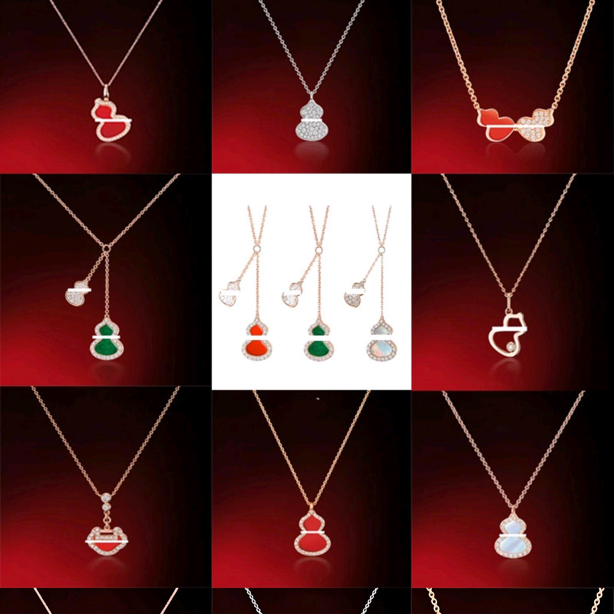 18K金镂空镶钻菱角葫芦项链轻奢白贝母红玉髓吊坠锁骨链送礼