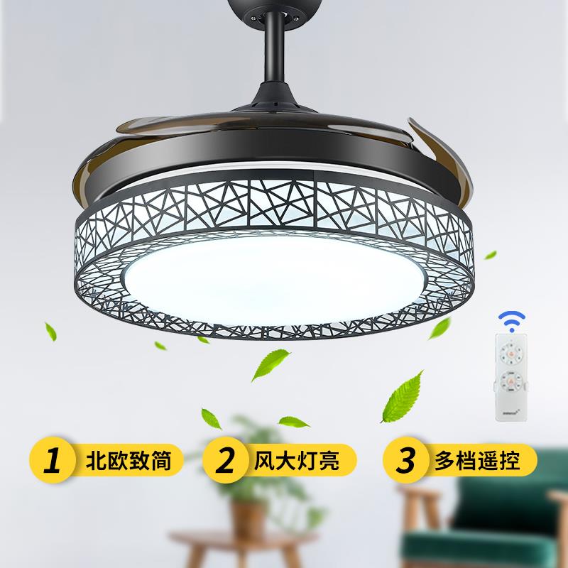 隐形吊扇灯餐厅风扇灯客厅卧室家用灯扇一体两用鸟巢带电风扇吊灯