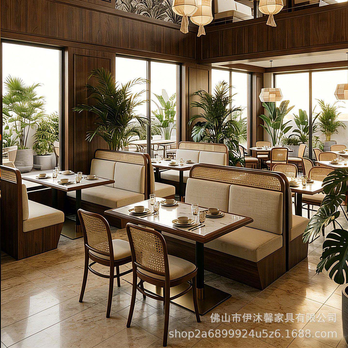 网红餐饮店桌椅组合泰式餐厅料理店大圆桌连锁火锅店烧烤店餐桌椅