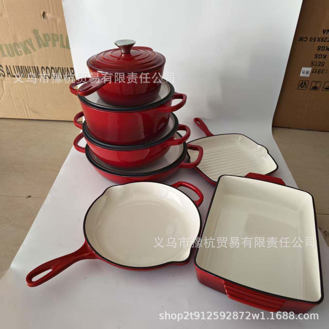 无涂层珐琅炖锅通用款爆款跨境新款11件套铸铁珐琅微压炖锅铸铁锅