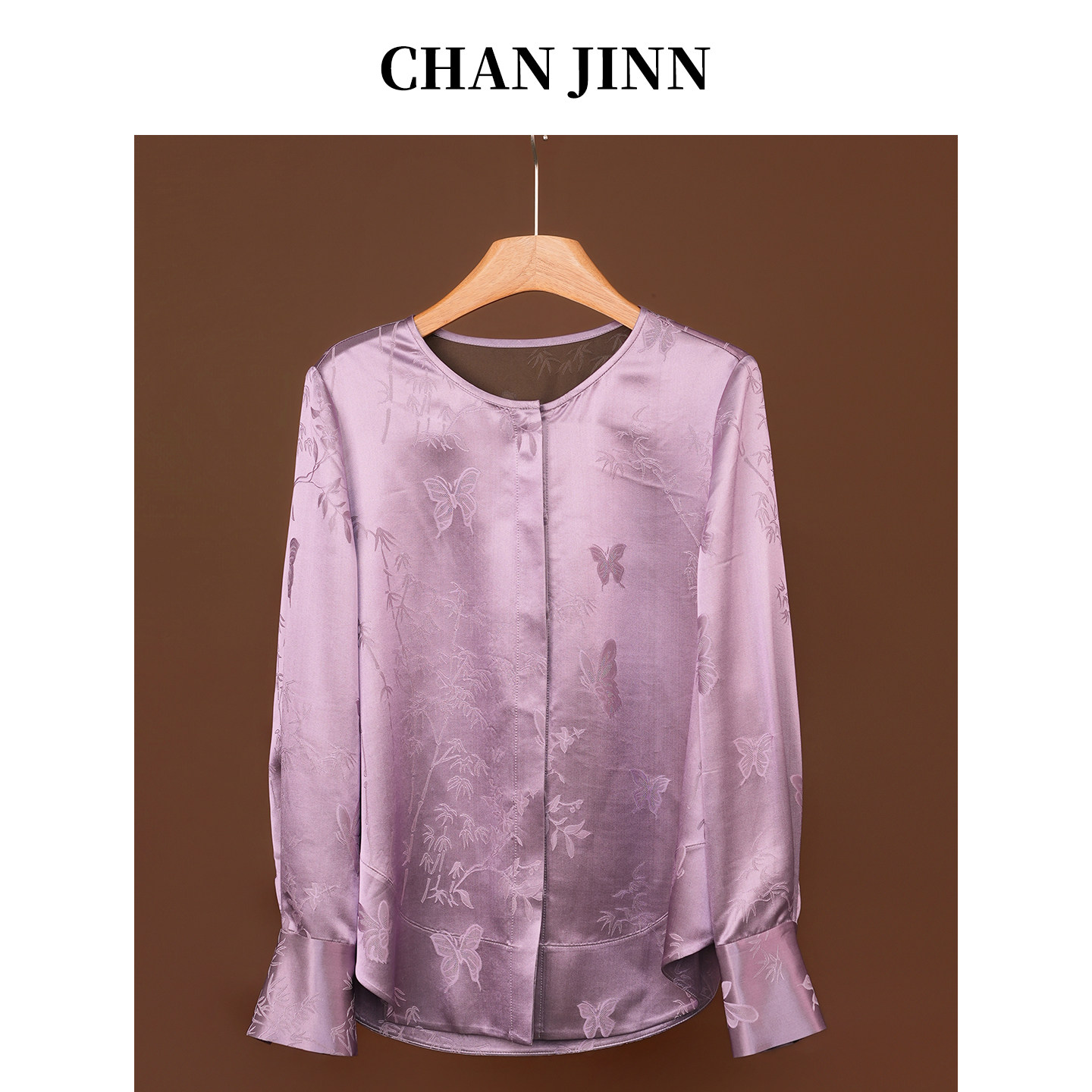 CHAN JINN/全锦国风外套女2025秋季紫色中式提花圆领上衣
