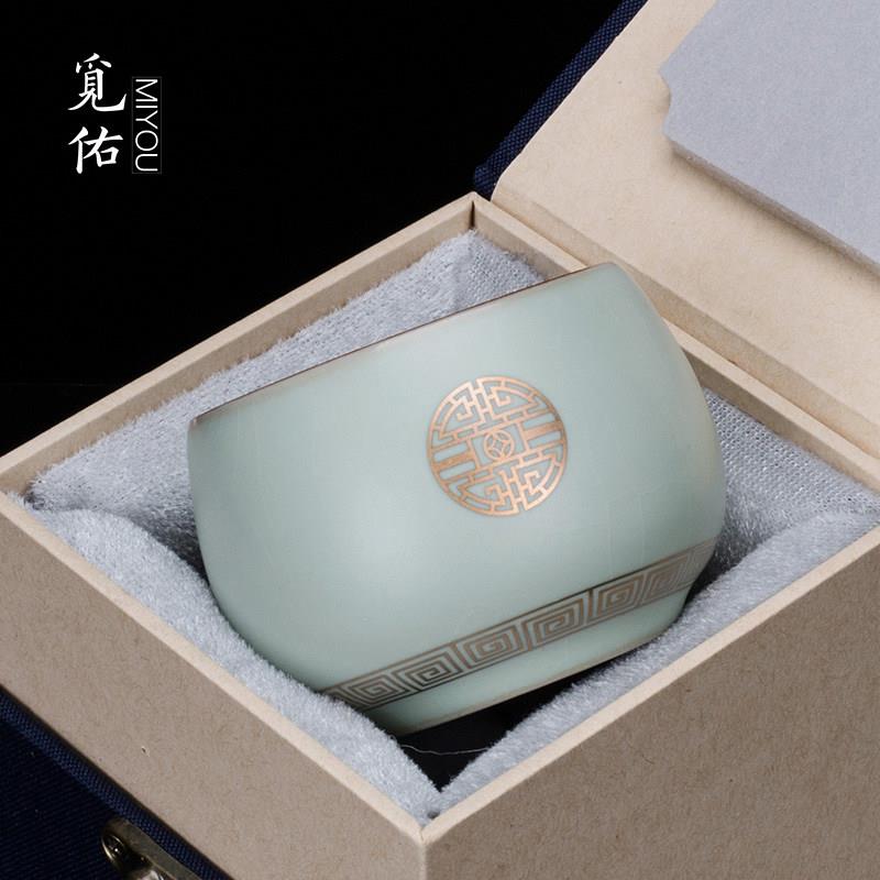 汝窑茶杯主人杯单个品茗杯单杯罗汉杯汝瓷茶盏功夫茶杯子侘寂杯