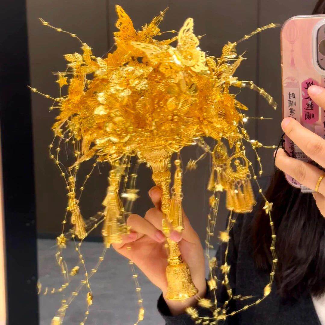 新娘结婚婚礼礼物金色星星手捧花中式新婚diy手工制作秀禾婚纱diy