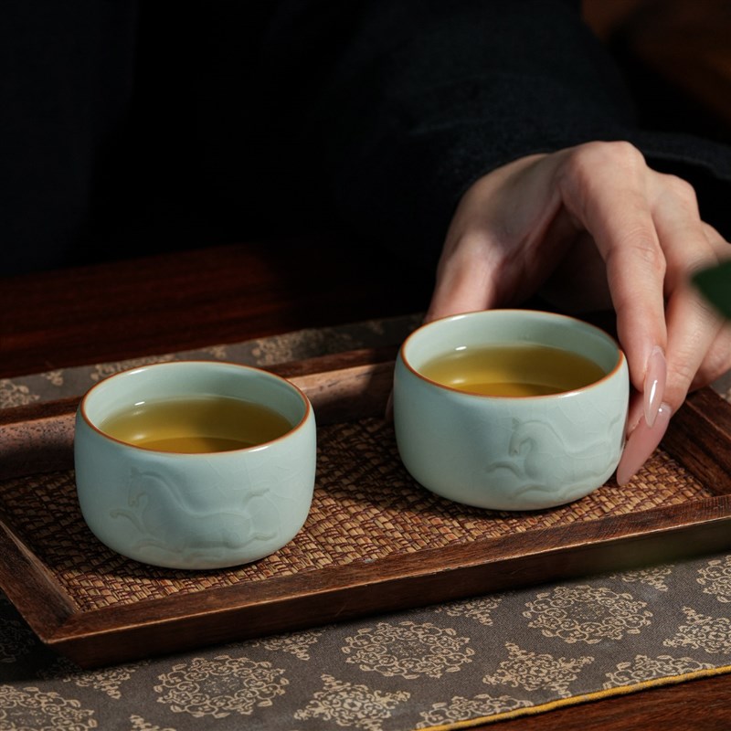 汝窑主人杯单杯品茗茶盏茶杯陶瓷个人专用功夫茶具复古汝瓷天马杯