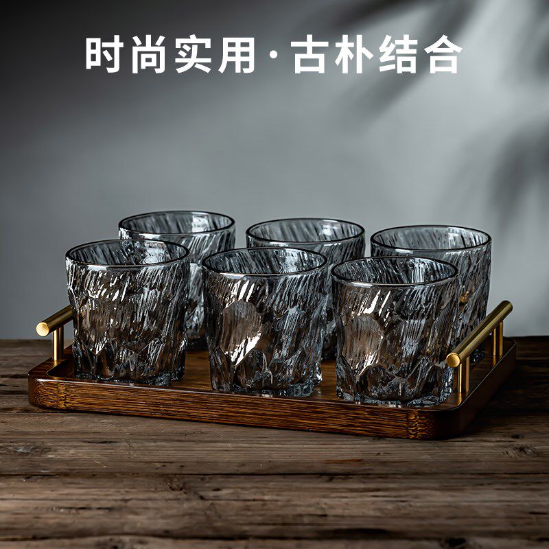 高档家用冰川玻璃杯套装客厅待客喝水杯子一套高级感茶杯水具套装