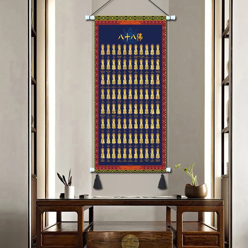 中式八十八佛挂画布艺祠堂装饰画大厅寺庙挂毯茶楼玄关壁画挂布帘