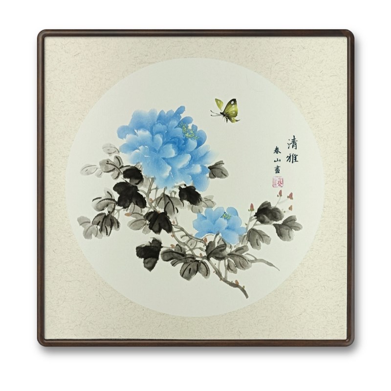 手绘花鸟国画斗方未落款梅兰竹菊国画牡丹荷花写意国画新中式风格