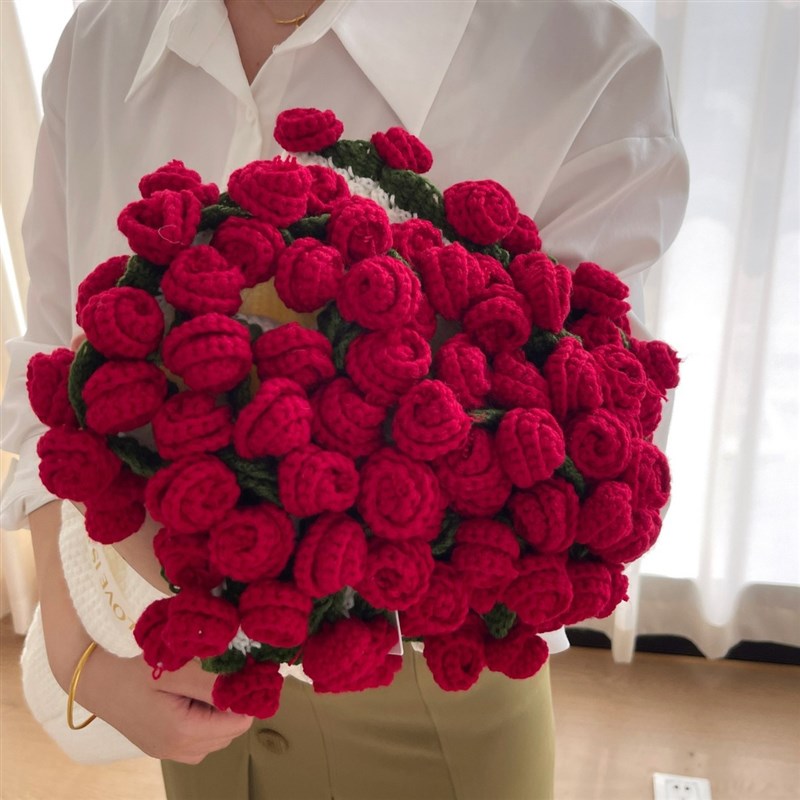 成品玫瑰花束毯子田园花毯手工编织花朵毛毯向日葵花朵毯