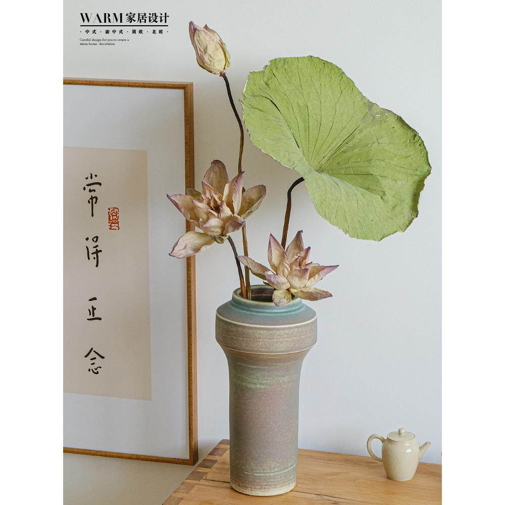 荷花干花花束莲蓬真花摆件客厅摆设花瓶高级感风干荷叶天然新中式