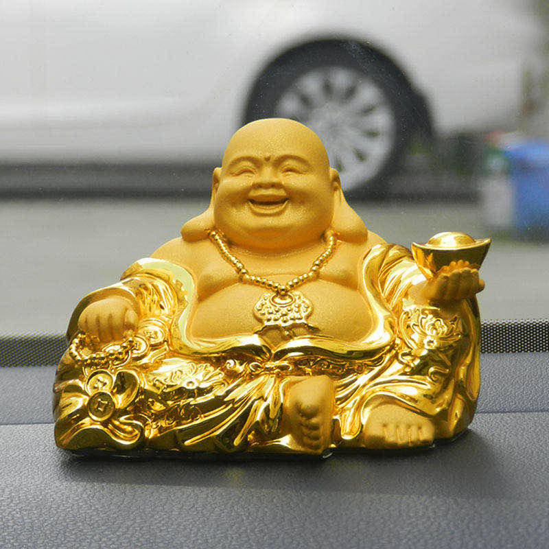汽车摆件绒沙金弥勒佛大肚佛车载笑佛车内高档品香水座佛像除异味