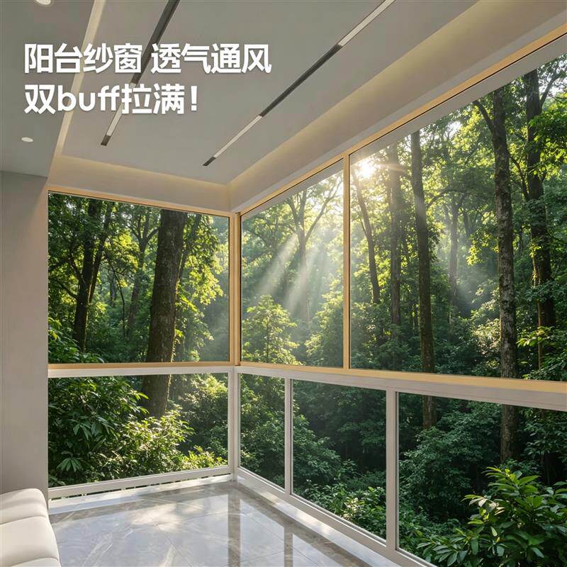 杭州大纱盒防蚊纱窗超大尺寸隐形回卷纱窗封阳台超宽隐形伸缩纱窗