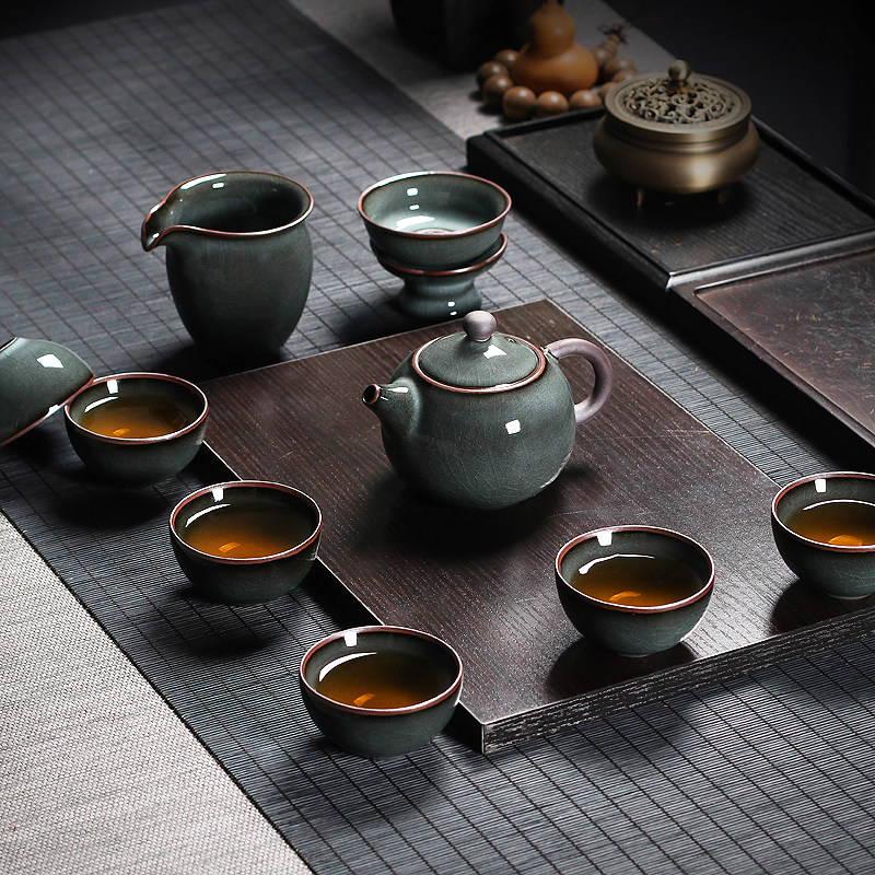 青瓷功夫茶具套装泡茶三才盖碗茶杯茶壶整套龙泉冰裂陶瓷复古家用