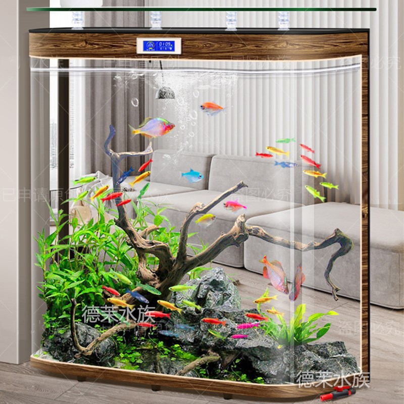 热弯玻璃鱼缸客厅中大型水族箱落地生态金鱼缸懒人自动循环上过滤