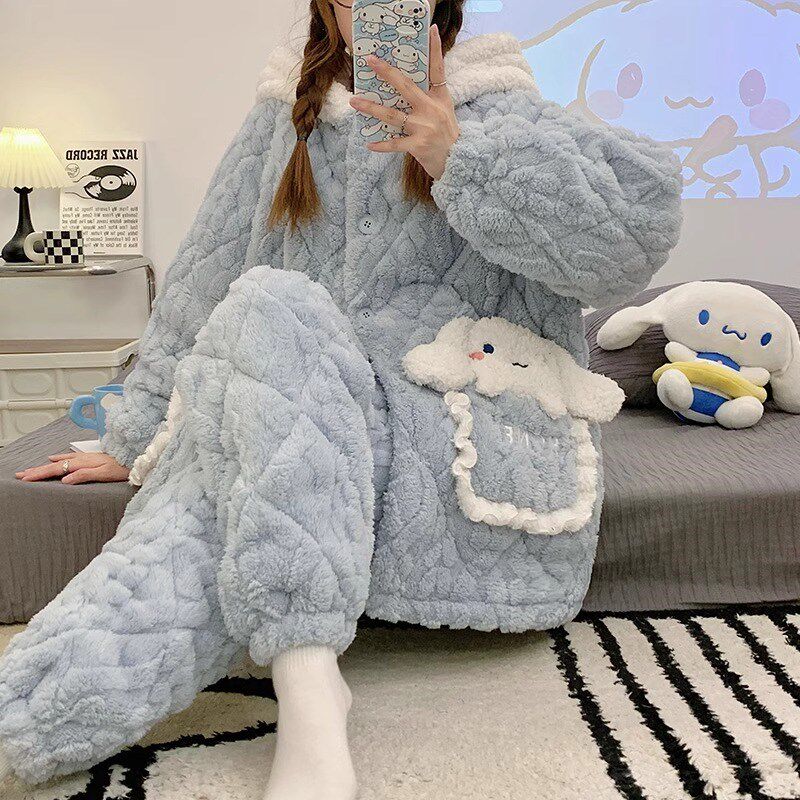 2024新款三层夹棉月子服睡衣女冬季加绒加厚珊瑚绒家居服孕妇套装