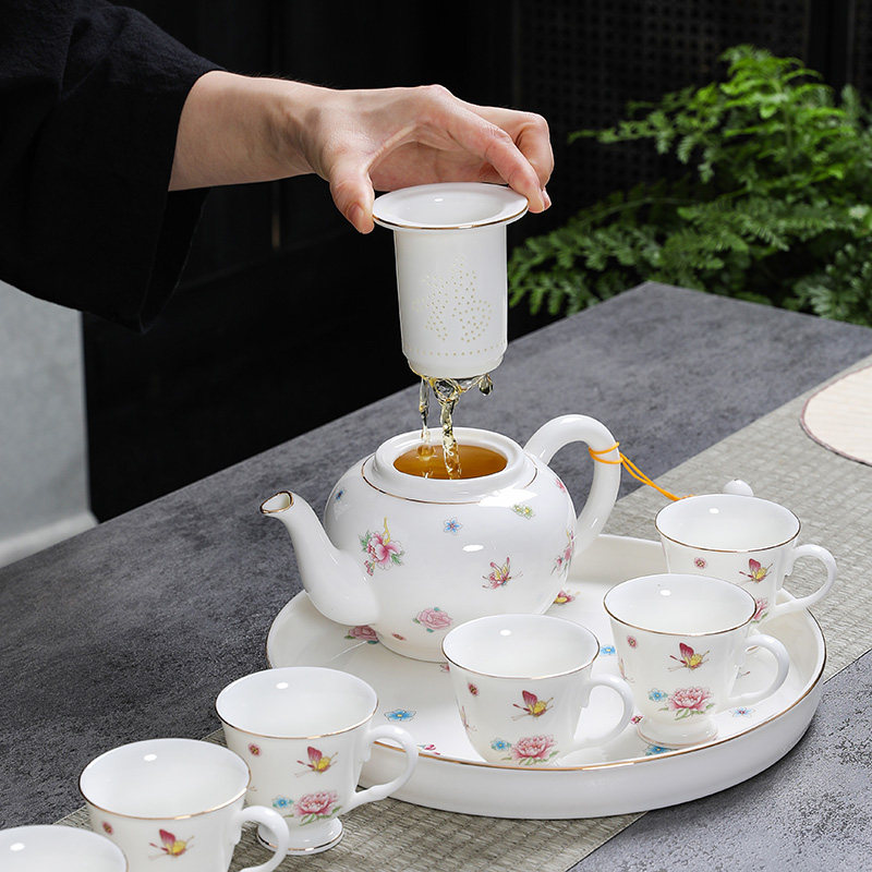 陶瓷茶壶带过滤网大容量家用冲泡茶器大号功夫茶具单壶茶杯子套装