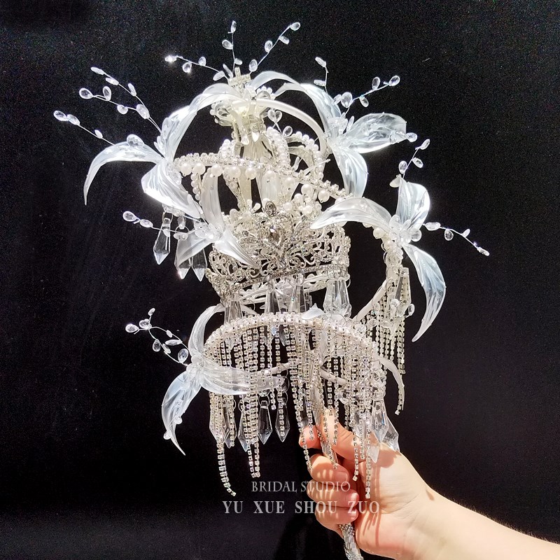 百合权杖手捧花diy材料包新娘结婚出嫁手工自制女王水晶婚纱礼物