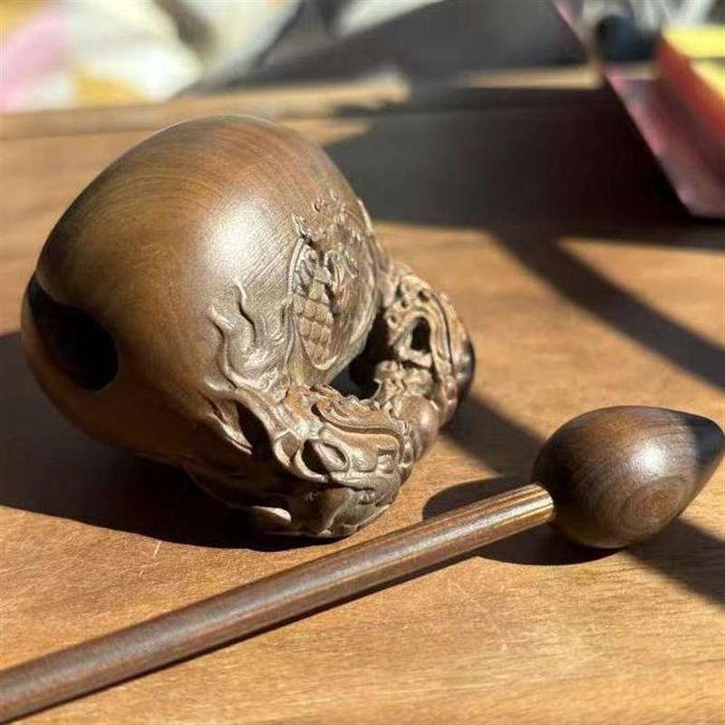 黄杨木雕双龙戏珠木鱼木质随身携带中式手把件打击乐器佛系小摆件