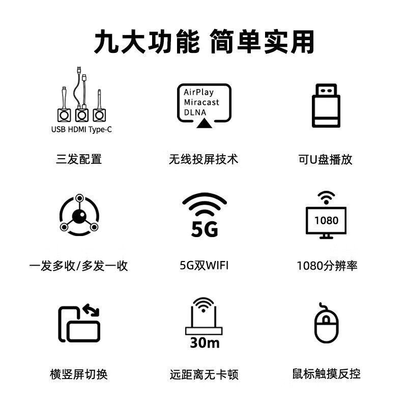 BOEGAM宝疆R001无线同屏器ios安卓手机电脑银河麒麟统信投屏投影