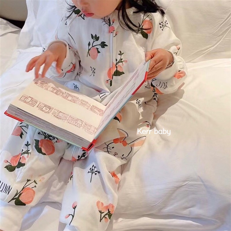 Kerr baby 【双层睡袋】竹棉纱布婴儿分腿睡袋宝宝防踢被儿童睡眠