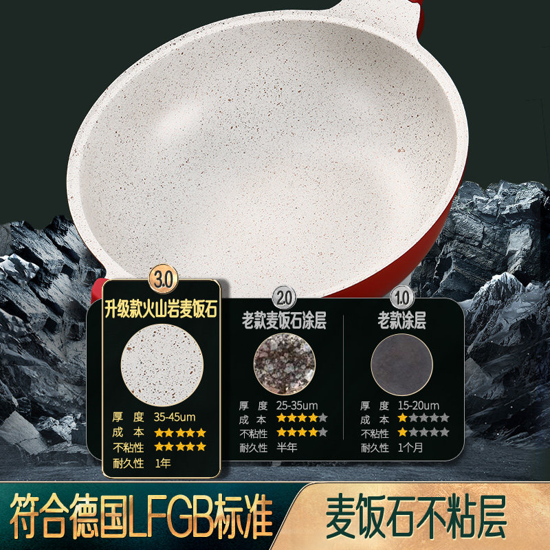 麦饭石不粘锅炒锅家用无油烟加深不沾平底锅电磁炉专用煎炒锅具
