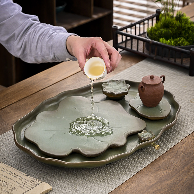 陶瓷茶盘家用干泡台办公室小型茶台茶托盘简约茶台储水式干炮盘