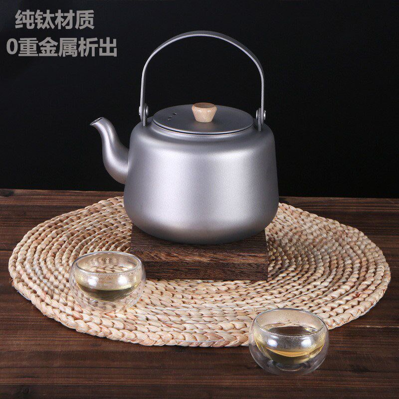 户外露营纯钛泡茶壶大容量野炊便携带茶漏旅行烧水壶多功能泡茶器
