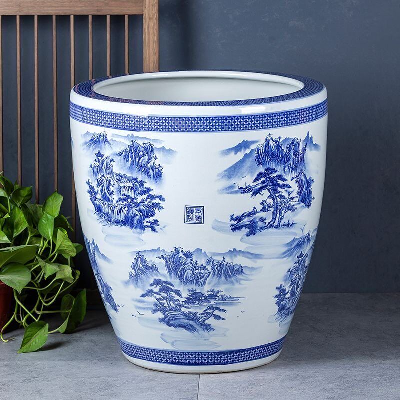 加高缸景德镇陶瓷鱼缸养金鱼缸碗莲花盆荷花缸乌龟缸大号书画水缸