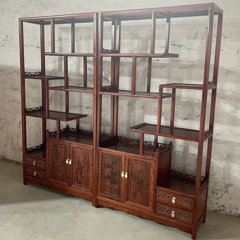 新中式实木博古架北方老榆木客厅装饰多宝阁展示柜茶室置物架摆件