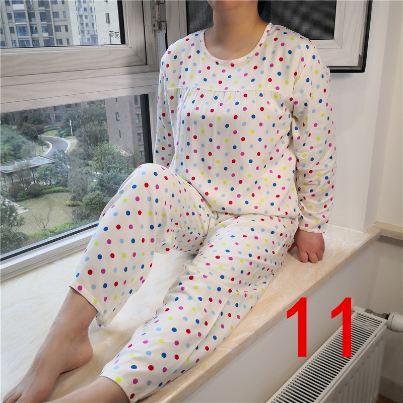 女士夏季绵绸长袖长裤睡衣套装东北大红花家居服人造棉绸空调服