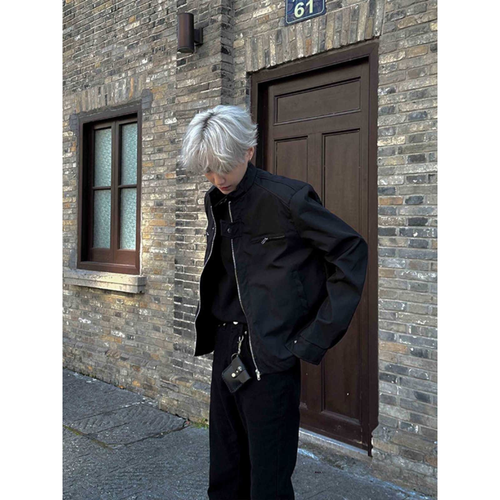 cleanfit黑色短款外套男秋季痞帅高级感美式机车飞行员底特律夹克