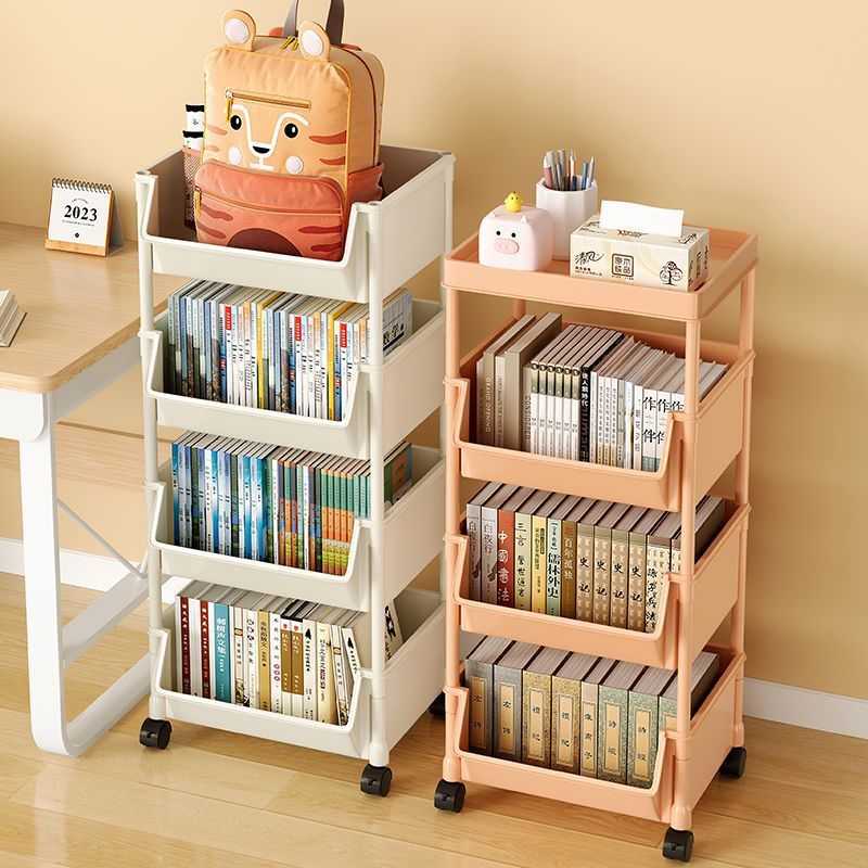 移动书架置物架落地多层带轮客厅卧室宿舍儿童小书柜小推车收纳架