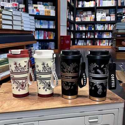 繁花双饮咖啡杯高颜值316不锈钢保温杯男女生车载大容量喝水杯子