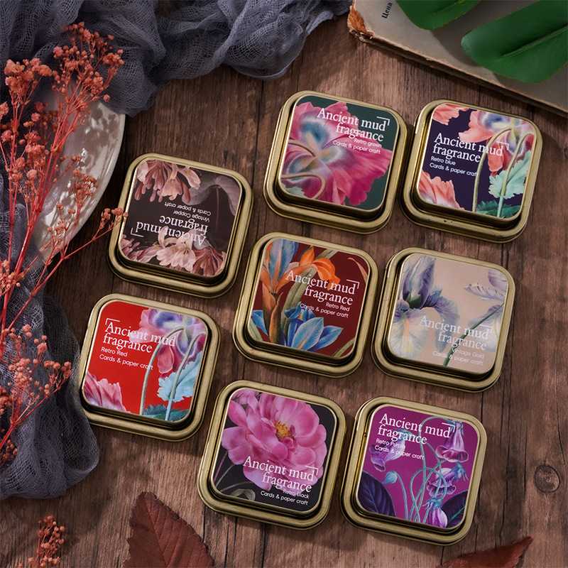 悦真铁盒古泥幽香油性油墨印台 跨境复古色印泥彩色手账印章印泥