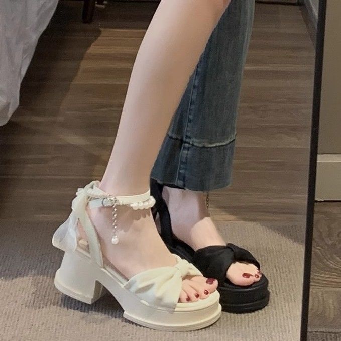 高跟厚底蝴蝶结凉鞋女2025