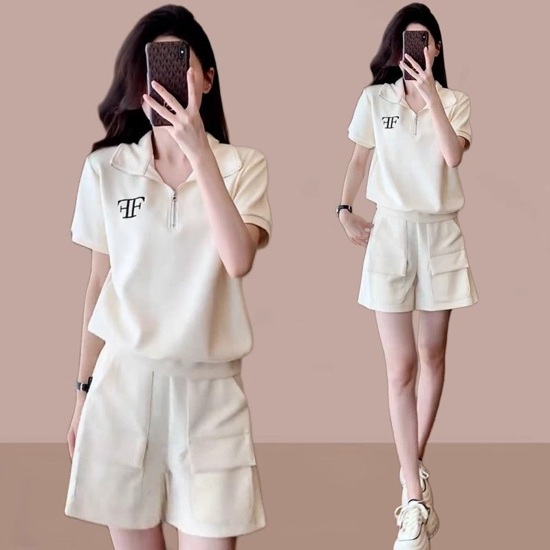 夏季休闲运动服套装女2025新款时尚小个子短袖两件套短裤跑步服潮