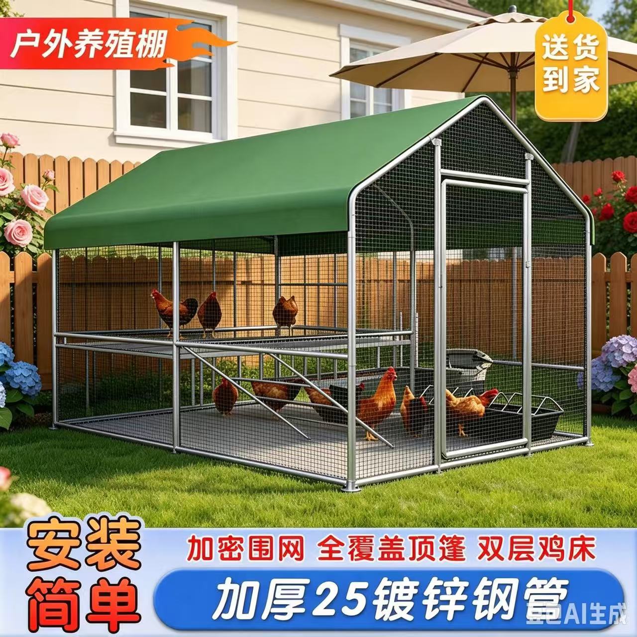 养殖鸡笼家禽鸡舍搭建防晒鸡棚全套孔雀笼户外耐用防雨棚狼鸡窝