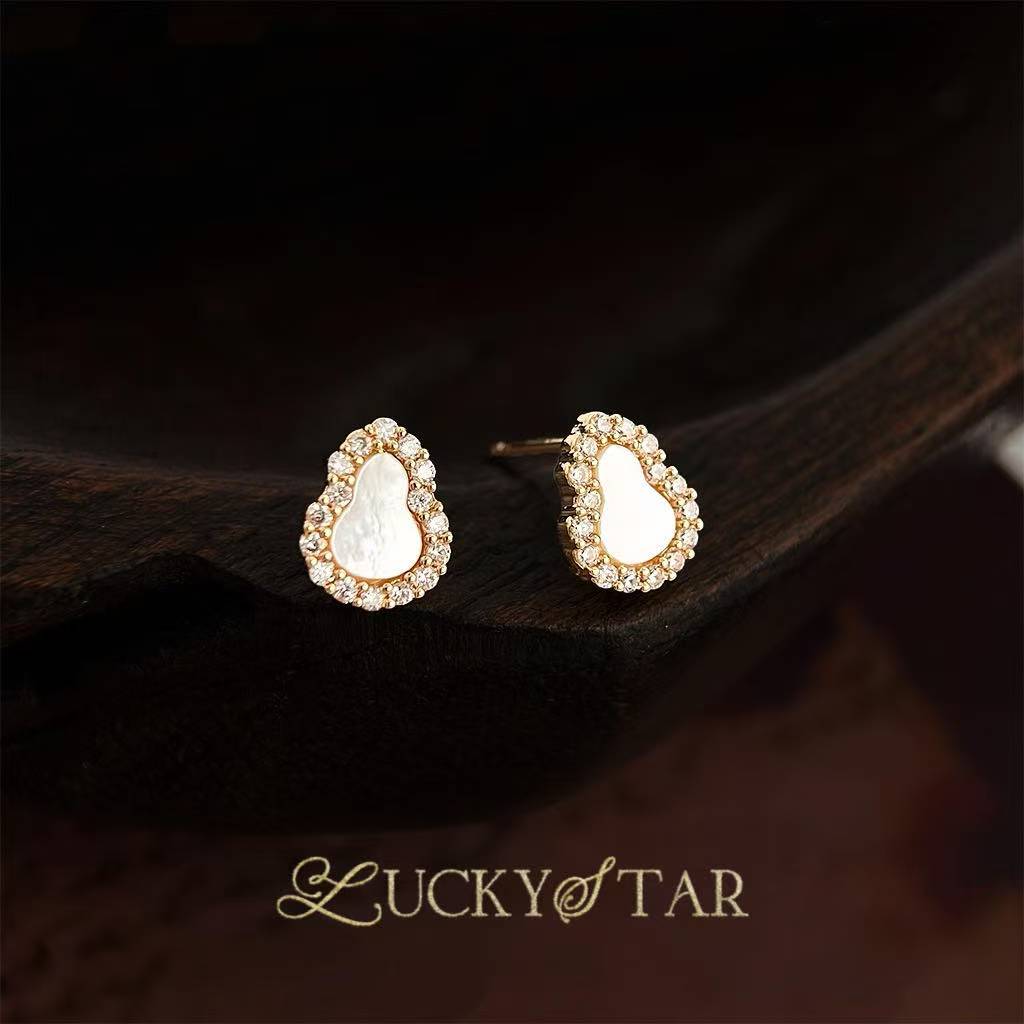 vintage天然贝壳小葫芦耳饰