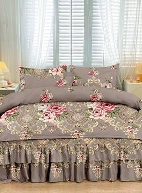四韩版床裙款件套防滑床床罩三件套梦思席公主hY35HXGs单双人被套