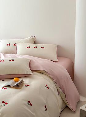 A类母ziq20250婴风级全棉1主00S长绒棉四件套刺绣公笠纯棉被套床