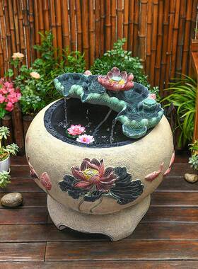 庭院流摆件循水户外缸阳环台成tb-70142品养鱼池造景室外落鱼地假