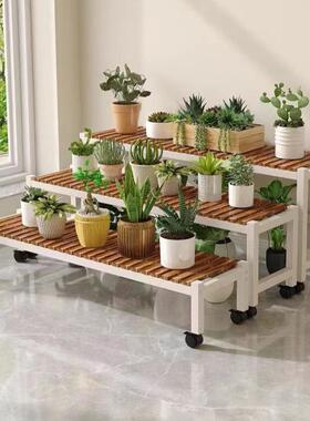 层20F98TTS6625新款轮花带架子客厅落地式盆可移动阳台置物架多阶