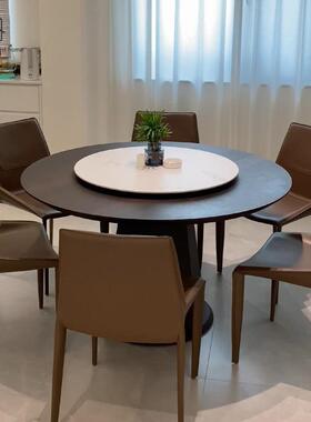 意式极简合实木饭餐椅15466组家用小户型旋转圆形桌带转桌盘岩板